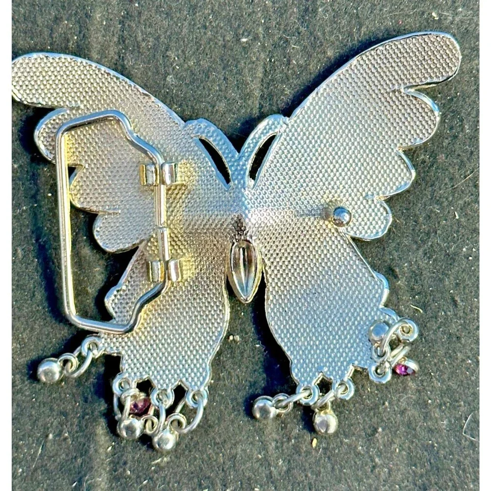 Purple White Enameled Butterfly Belt Buckle Women’s Fashion Accessory Boho Chic